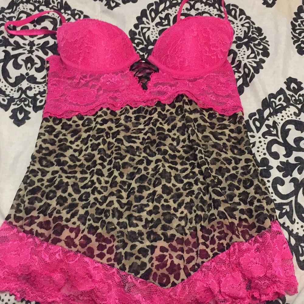 Hot pink and leopard print teddy